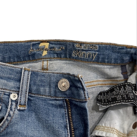 7 For All Mankind Ankle Skinny with Cut Off Hem and Double White Stripes-Size 24 - Picture 11 of 14